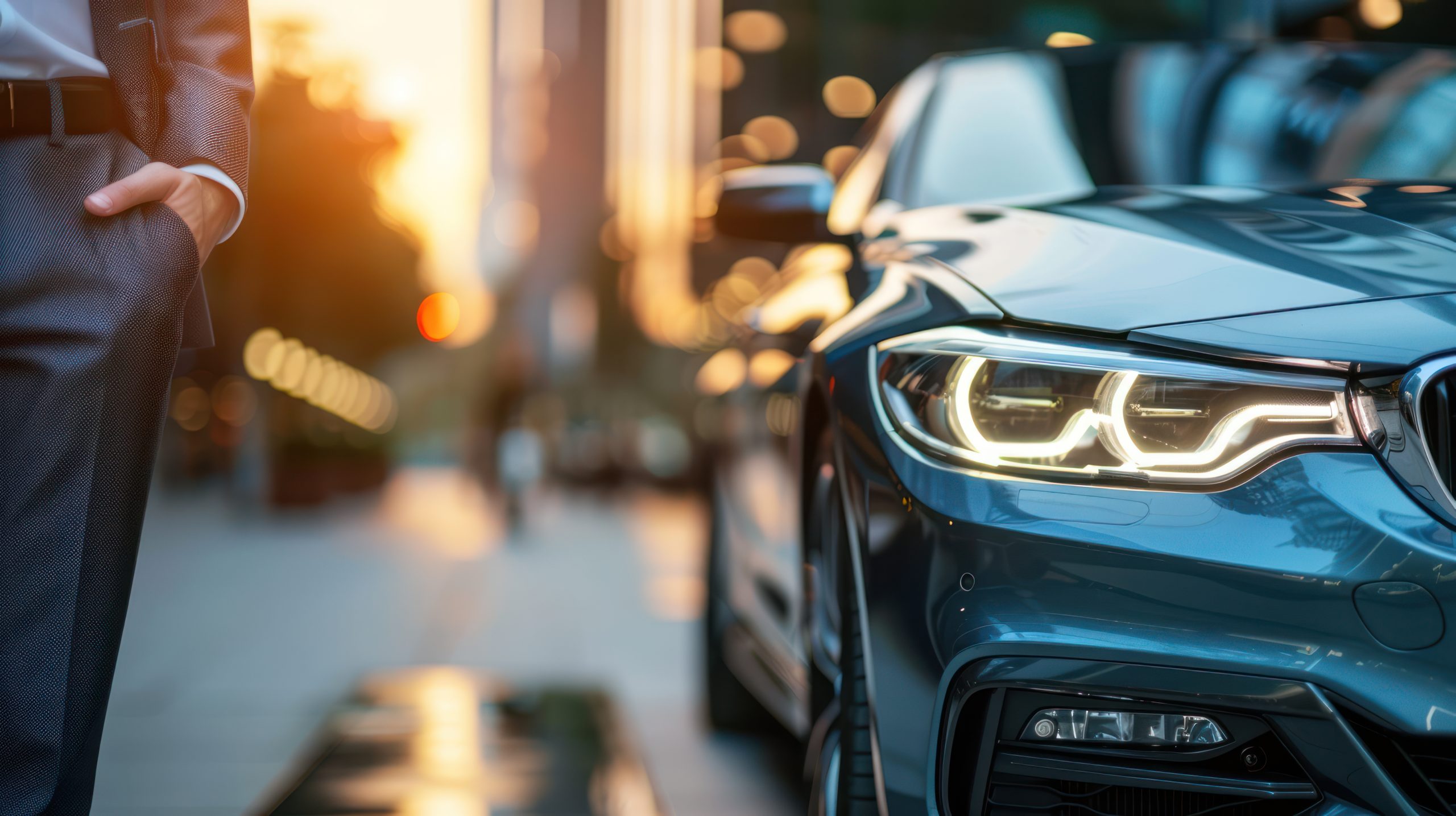 Luxury Chauffeur Service: Professional Driver Closeup with Elegant Car Limo Service